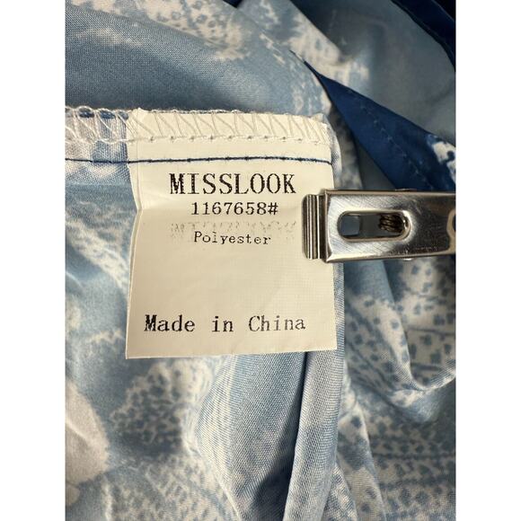 Misslook Size M Floral Print V Neck Midi Shirt Dress Blue Short Sleeve Pullover - Picture 7 of 9